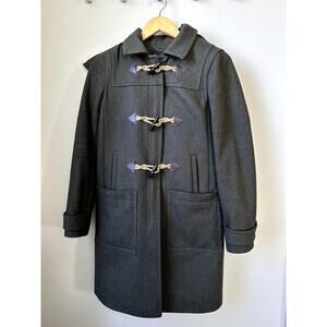 J Crew Melton Wool Long Coat Womens Size S US 2 Green Hooded Used